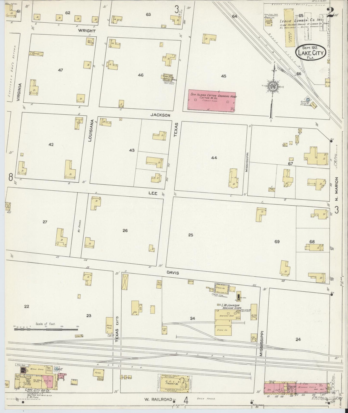 Sanborn Fire Insurance Map from Lake City, Columbia County, Florida (1912), Sheet #0002 - Complete Map Set gallery image, historic Sanborn map, vintage wall art, Florida Florida