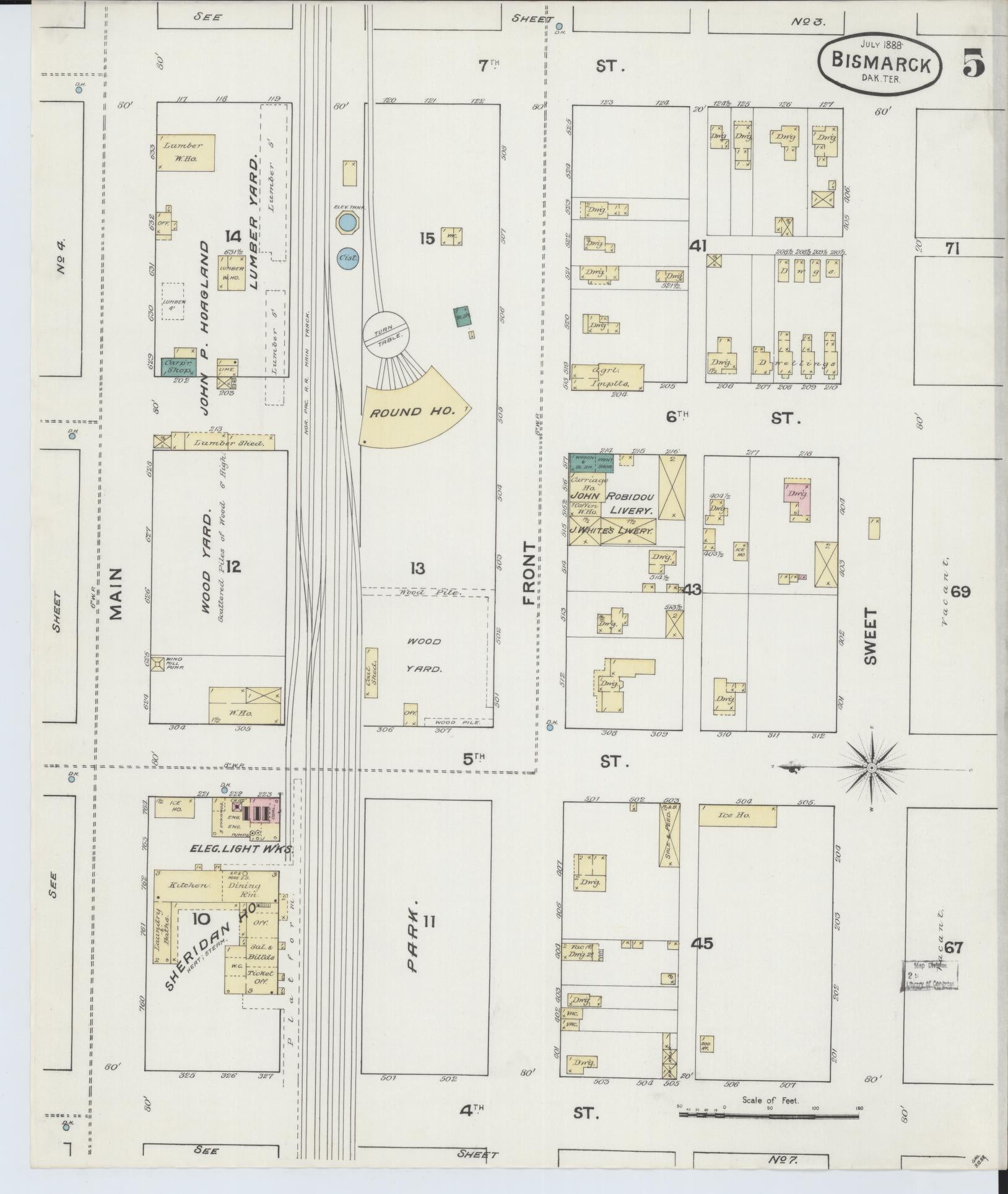 Sanborn Fire Insurance Map from Bismarck, Burleigh County, North Dakota (1888), Sheet #0005 - Historic Sanborn Fire Insurance Map Print, vintage old map wall art, antique decor, genealogy gift, North Dakota North Dakota map
