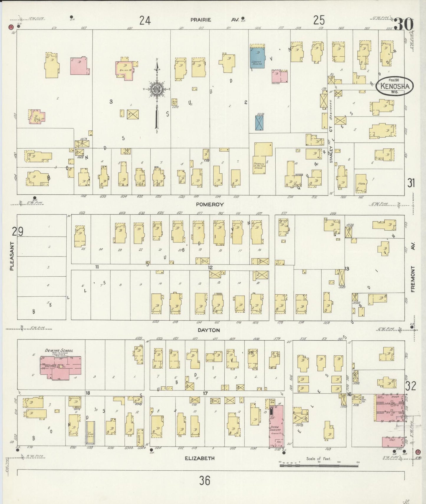 Sanborn Fire Insurance Map from Kenosha, Kenosha County, Wisconsin (1911), Sheet #0030 - Historic Sanborn Fire Insurance Map Print, vintage old map wall art, antique decor, genealogy gift, Wisconsin Wisconsin map