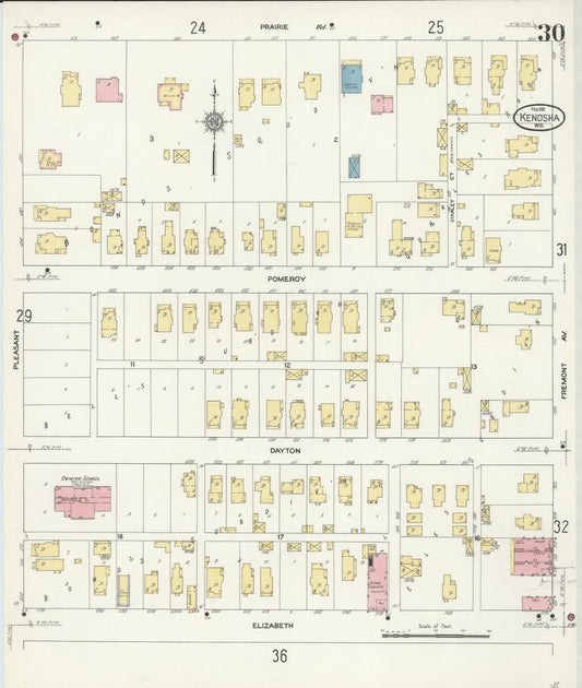 Sanborn Fire Insurance Map from Kenosha, Kenosha County, Wisconsin (1911), Sheet #0030 - Historic Sanborn Fire Insurance Map Print, vintage old map wall art, antique decor, genealogy gift, Wisconsin Wisconsin map