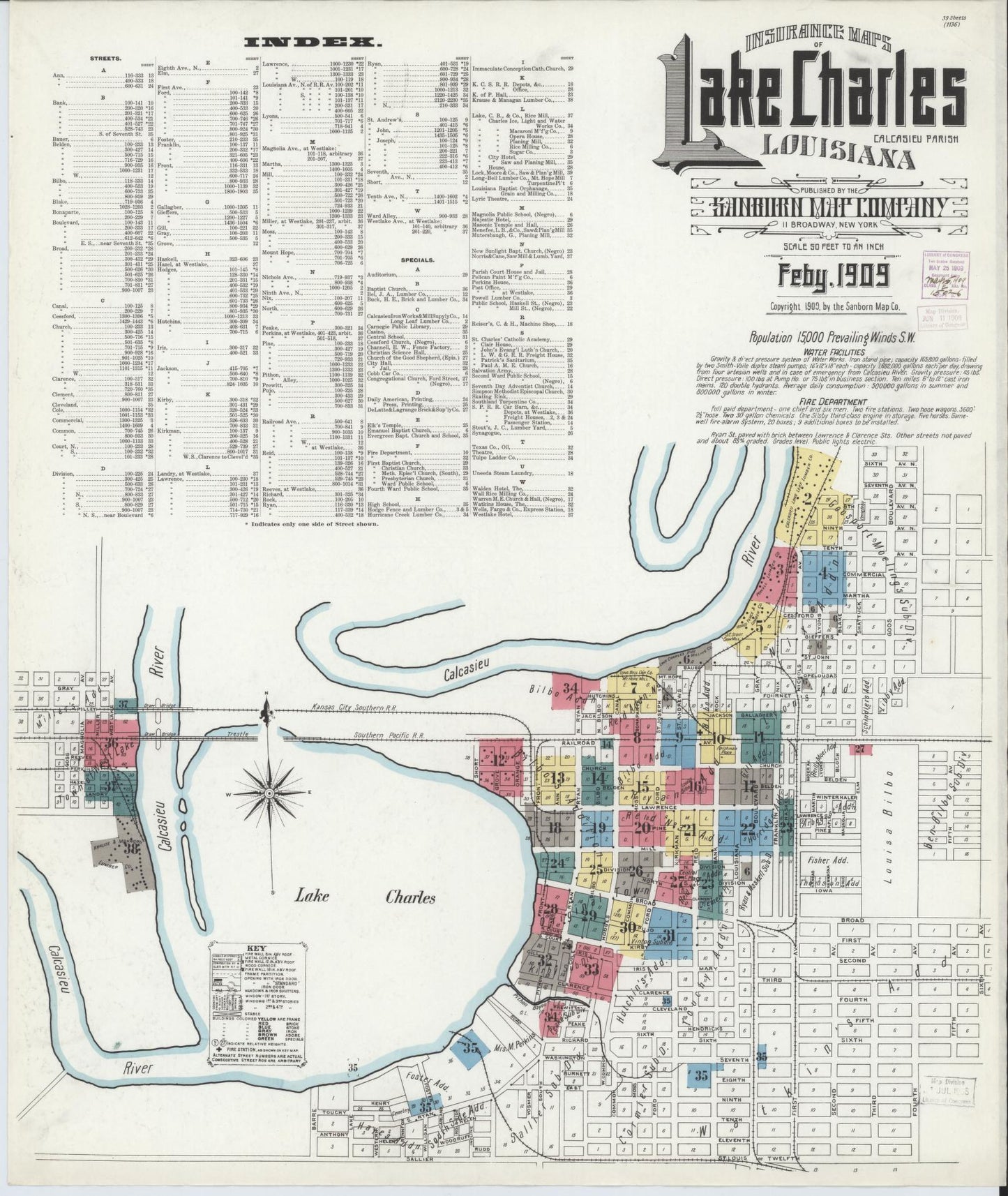 Sanborn Fire Insurance Map from Lake Charles, Calcasieu Parish, Louisiana (1909), Sheet #0001 - Complete Map Set gallery image, historic Sanborn map, vintage wall art, Louisiana Louisiana