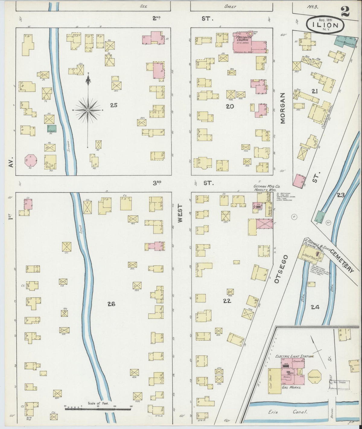 Sanborn Fire Insurance Map from Ilion, Herkimer County, New York (1891), Sheet #0002 - Complete Map Set gallery image, historic Sanborn map, vintage wall art, New York New York