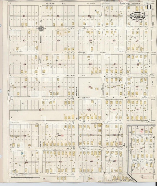 Sanborn Fire Insurance Map from Bicknell, Knox County, Indiana (1946), Sheet #0011 - Historic Sanborn Fire Insurance Map Print, vintage old map wall art, antique decor, genealogy gift, Indiana Indiana map