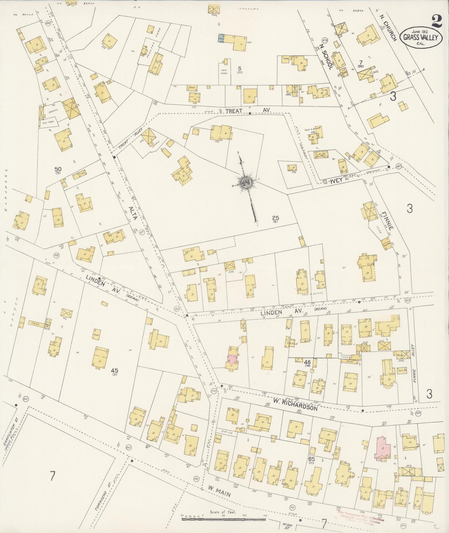 Sanborn Fire Insurance Map from Grass Valley, Nevada County, California (1912), Sheet #0002 - Complete Map Set gallery image, historic Sanborn map, vintage wall art, California California