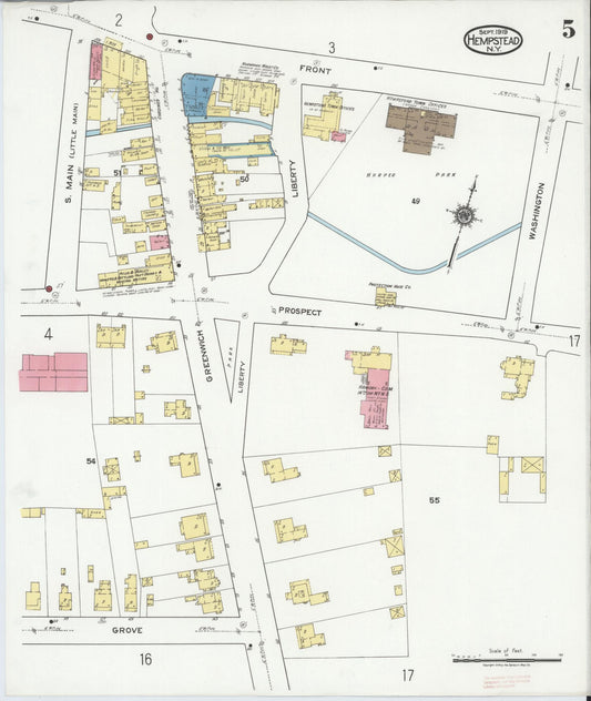 Sanborn Fire Insurance Map from Hempstead, Nassau County, New York (1919), Sheet #0005 - Historic Sanborn Fire Insurance Map Print, vintage old map wall art, antique decor, genealogy gift, New York New York map