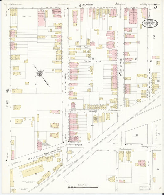Sanborn Fire Insurance Map from New Castle, New Castle County, Delaware (1912), Sheet #0005 - Historic Sanborn Fire Insurance Map Print, vintage old map wall art, antique decor, genealogy gift, Delaware Delaware map