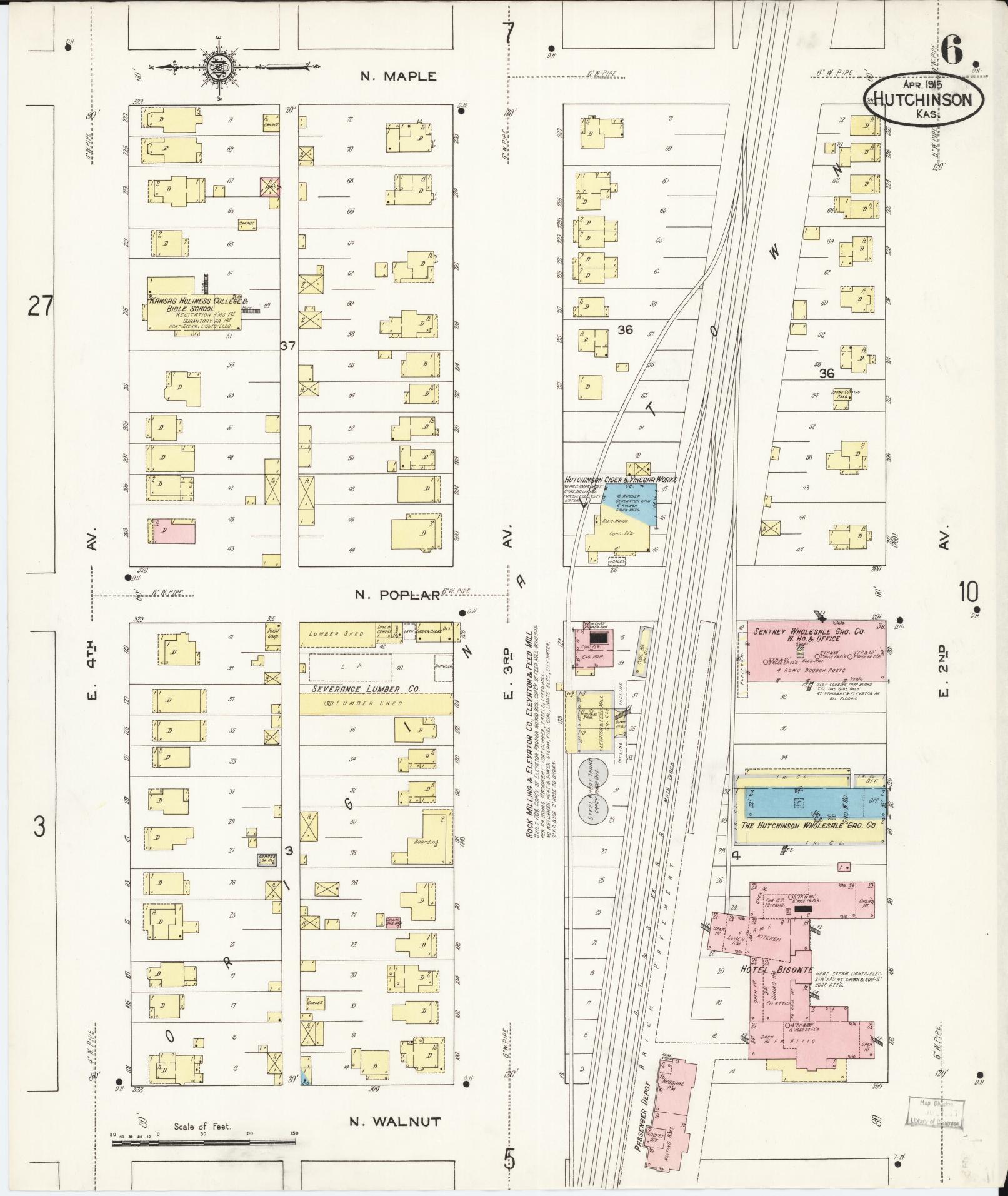 Sanborn Fire Insurance Map from Hutchinson, Reno County, Kansas (1915), Sheet #0007 - Complete Map Set gallery image, historic Sanborn map, vintage wall art, Kansas Kansas