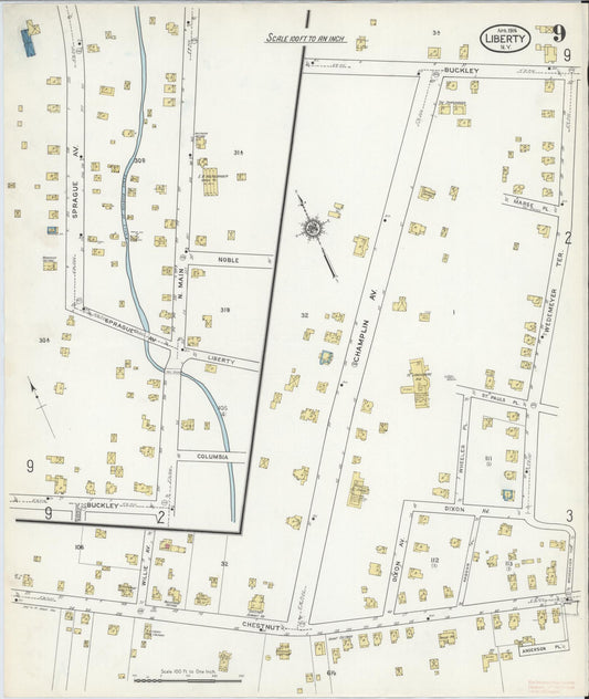 Sanborn Fire Insurance Map from Liberty, Sullivan County, New York (1916), Sheet #0009 - Historic Sanborn Fire Insurance Map Print, vintage old map wall art, antique decor, genealogy gift, New York New York map