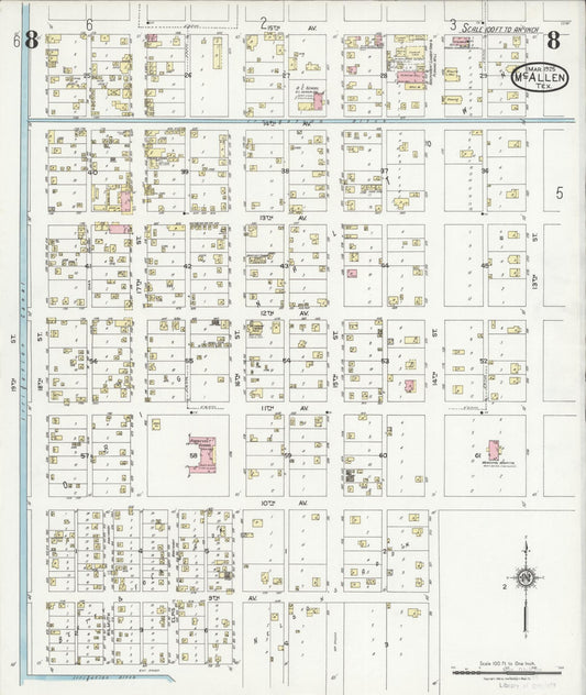 Sanborn Fire Insurance Map from McAllen, Hidalgo County, Texas (1925), Sheet #0008 - Historic Sanborn Fire Insurance Map Print, vintage old map wall art, antique decor, genealogy gift, Texas Texas map