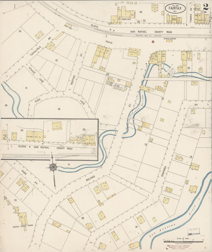 Sanborn Fire Insurance Map from Fairfax, Marin County, California (1919), Sheet #0002 - Complete Map Set gallery image, historic Sanborn map, vintage wall art, California California