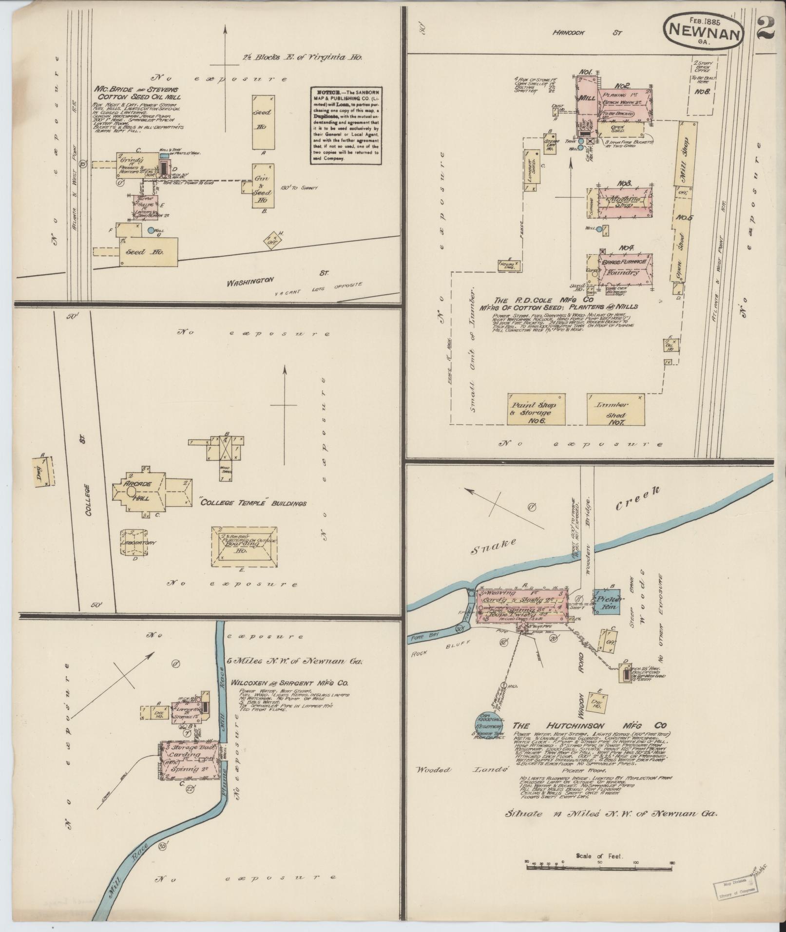 Sanborn Fire Insurance Map from Newnan, Coweta County, Georgia (1885), Sheet #0002 - Complete Map Set gallery image, historic Sanborn map, vintage wall art, Georgia Georgia