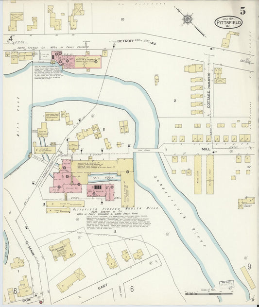 Sanborn Fire Insurance Map from Pittsfield, Somerset County, Maine (1914), Sheet #0005 - Historic Sanborn Fire Insurance Map Print, vintage old map wall art, antique decor, genealogy gift, Maine Maine map