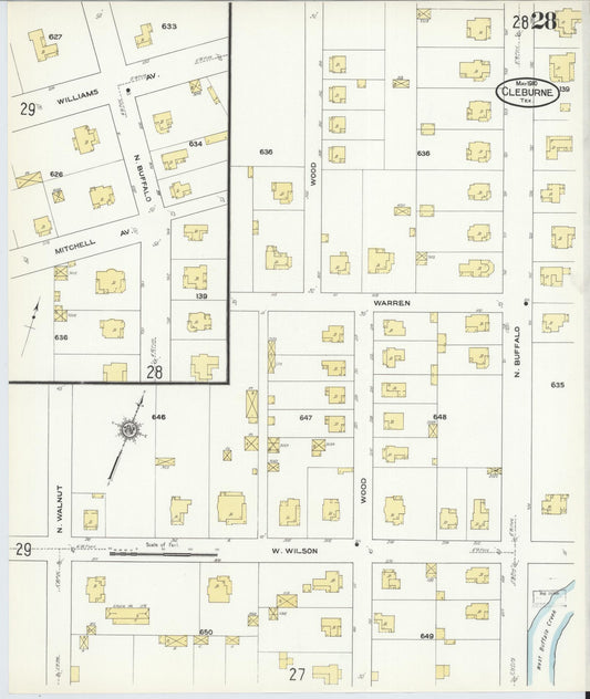 Sanborn Fire Insurance Map from Cleburne, Johnson County, Texas (1910), Sheet #0028 - Historic Sanborn Fire Insurance Map Print, vintage old map wall art, antique decor, genealogy gift, Texas Texas map