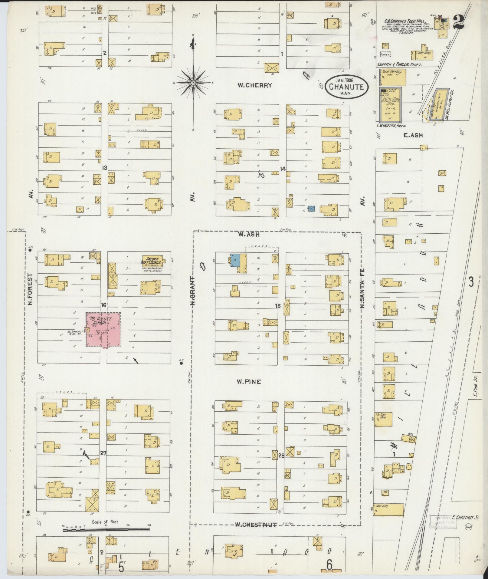 Sanborn Fire Insurance Map from Chanute, Neosho County, Kansas (1906), Sheet #0002 - Historic Sanborn Fire Insurance Map Print, vintage old map wall art, antique decor, genealogy gift, Kansas Kansas map