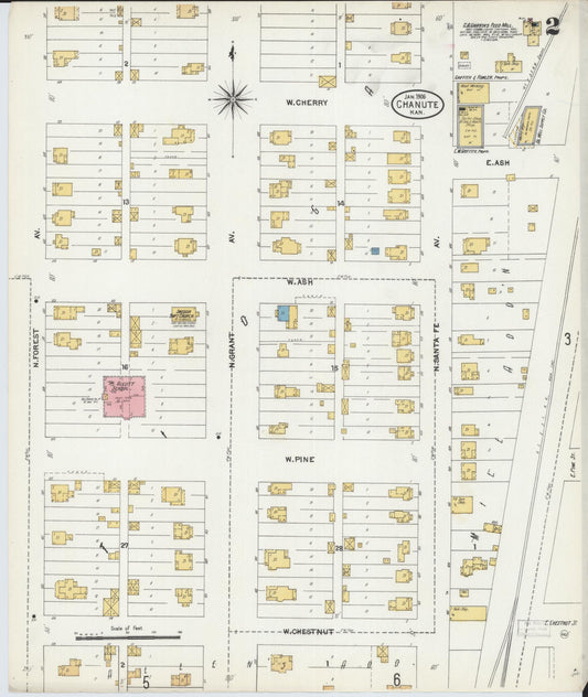 Sanborn Fire Insurance Map from Chanute, Neosho County, Kansas (1906), Sheet #0002 - Historic Sanborn Fire Insurance Map Print, vintage old map wall art, antique decor, genealogy gift, Kansas Kansas map