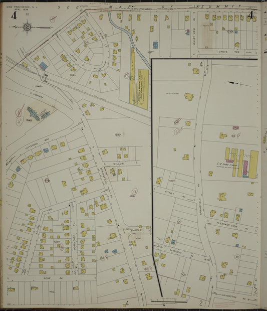 Sanborn Fire Insurance Map from New Providence, Union County, New Jersey (1944), Sheet #0004 - Historic Sanborn Fire Insurance Map Print, vintage old map wall art, antique decor, genealogy gift, New Jersey New Jersey map