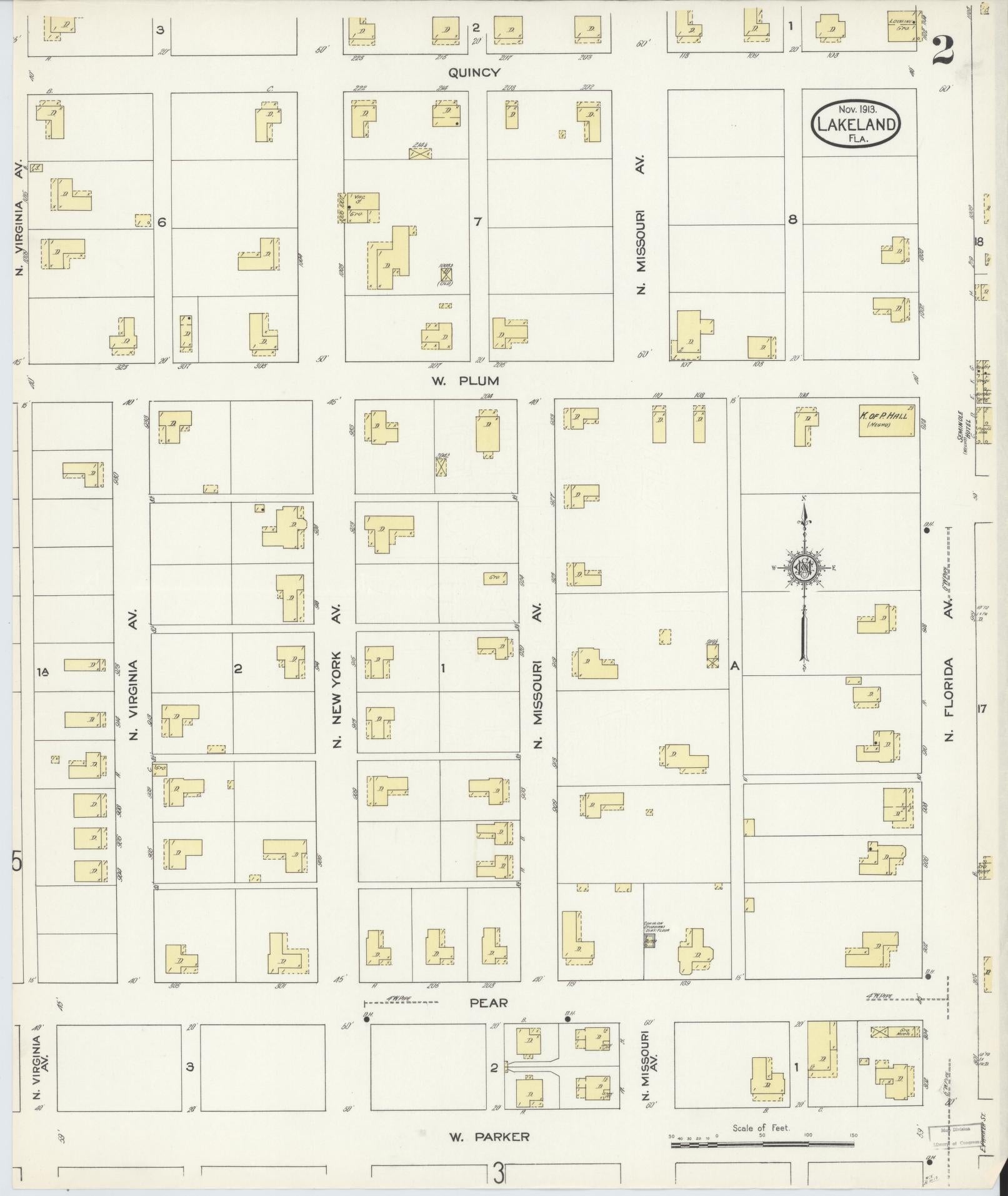 Sanborn Fire Insurance Map from Lakeland, Polk County, Florida (1913), Sheet #0002 - Historic Sanborn Fire Insurance Map Print, vintage old map wall art, antique decor, genealogy gift, Florida Florida map