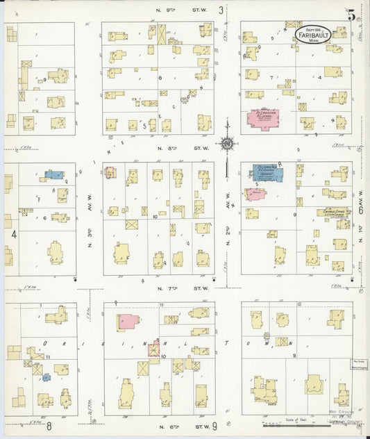 Sanborn Fire Insurance Map from Faribault, Rice County, Minnesota (1914), Sheet #0005 - Historic Sanborn Fire Insurance Map Print, vintage old map wall art, antique decor, genealogy gift, Minnesota Minnesota map