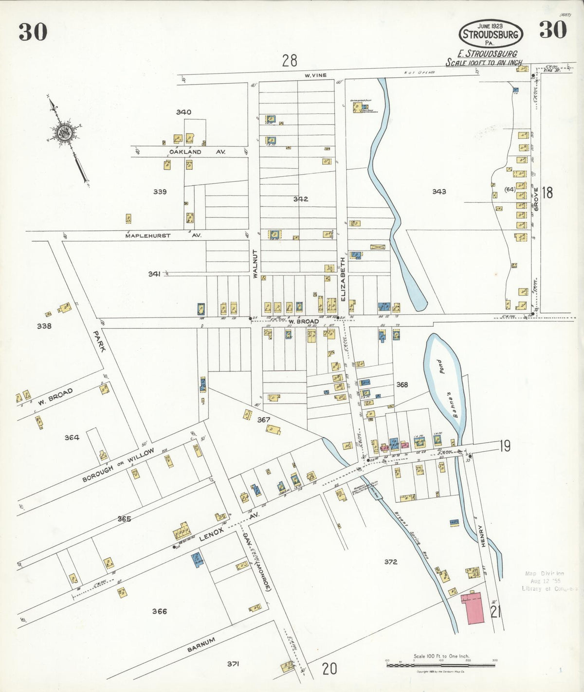 Sanborn Fire Insurance Map from Stroudsburg, Monroe County, Pennsylvania (1923), Sheet #0030 - Historic Sanborn Fire Insurance Map Print, vintage old map wall art, antique decor, genealogy gift, Pennsylvania Pennsylvania map