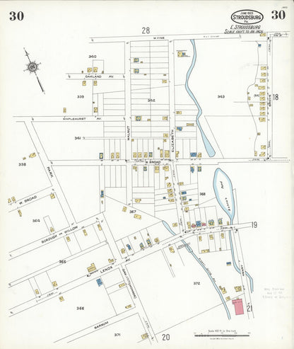 Sanborn Fire Insurance Map from Stroudsburg, Monroe County, Pennsylvania (1923), Sheet #0030 - Historic Sanborn Fire Insurance Map Print, vintage old map wall art, antique decor, genealogy gift, Pennsylvania Pennsylvania map