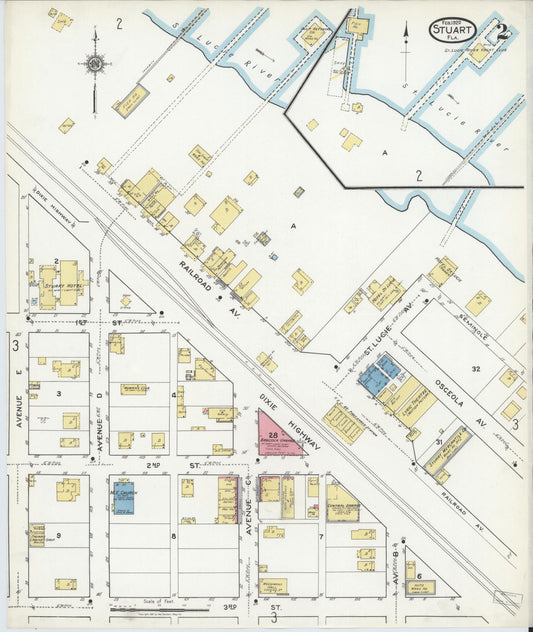 Sanborn Fire Insurance Map from Stuart, Martin County, Florida (1920), Sheet #0002 - Historic Sanborn Fire Insurance Map Print, vintage old map wall art, antique decor, genealogy gift, Florida Florida map