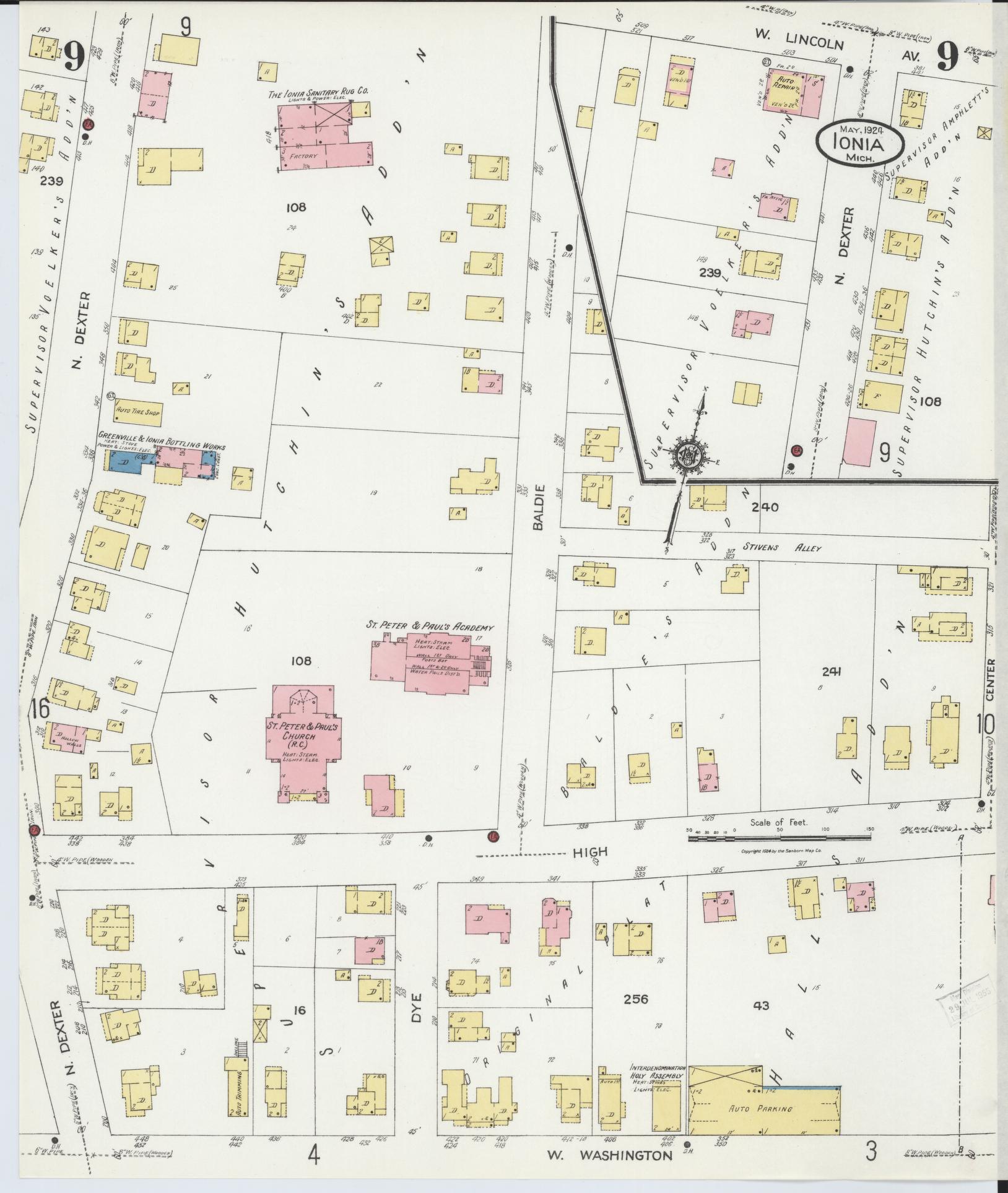 Sanborn Fire Insurance Map from Ionia, Ionia County, Michigan (1924), Sheet #0009 - Complete Map Set gallery image, historic Sanborn map, vintage wall art, Michigan Michigan