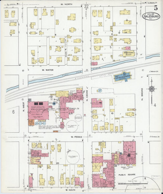Sanborn Fire Insurance Map from Galesburg, Knox County, Illinois (1918), Sheet #0005 - Historic Sanborn Fire Insurance Map Print, vintage old map wall art, antique decor, genealogy gift, Illinois Illinois map
