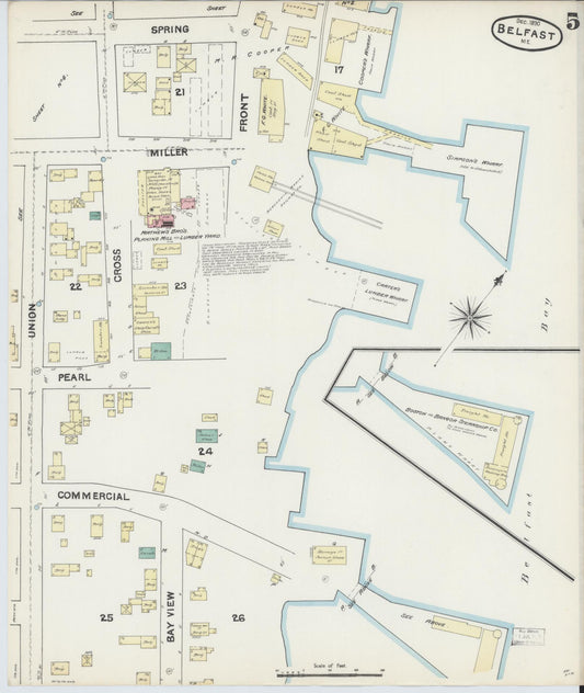 Sanborn Fire Insurance Map from Belfast, Waldo County, Maine (1890), Sheet #0005 - Historic Sanborn Fire Insurance Map Print, vintage old map wall art, antique decor, genealogy gift, Maine Maine map