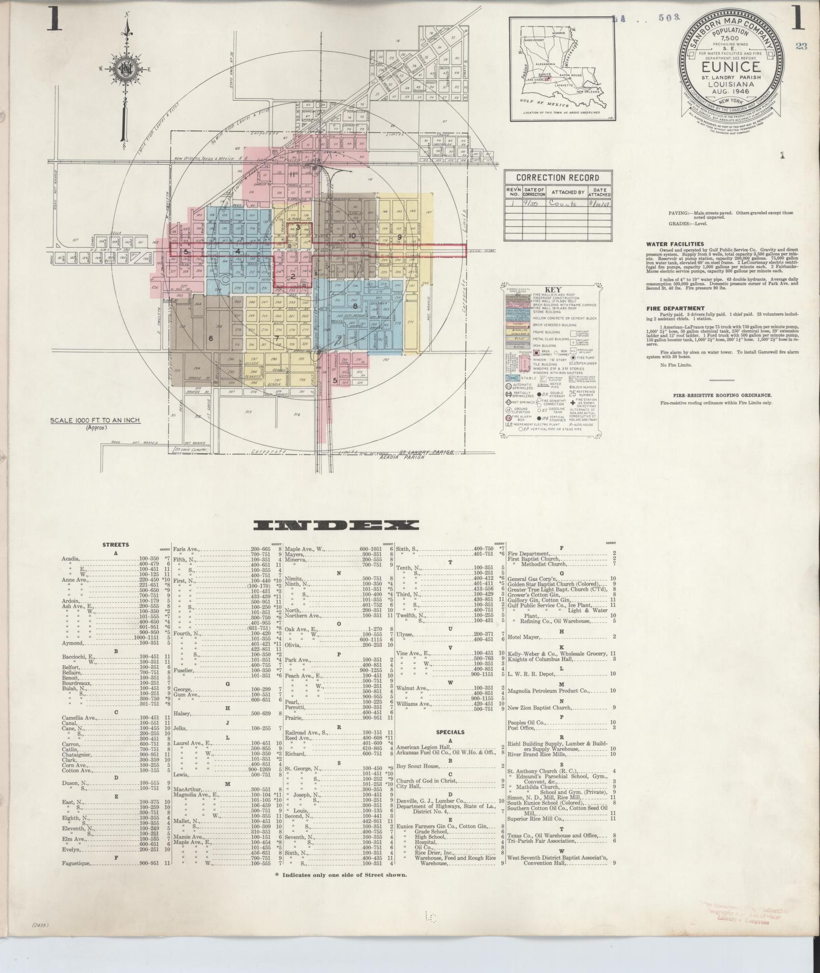 Sanborn Fire Insurance Map from Eunice, Saint Landry Parish, Louisiana (1950), Sheet #0001 - Complete Map Set gallery image, historic Sanborn map, vintage wall art, Louisiana Louisiana