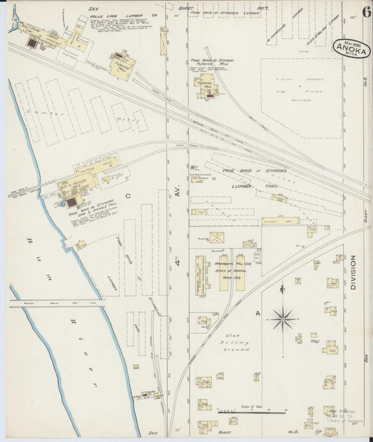 Sanborn Fire Insurance Map from Anoka, Anoka County, Minnesota (1885), Sheet #0006 - Historic Sanborn Fire Insurance Map Print, vintage old map wall art, antique decor, genealogy gift, Minnesota Minnesota map