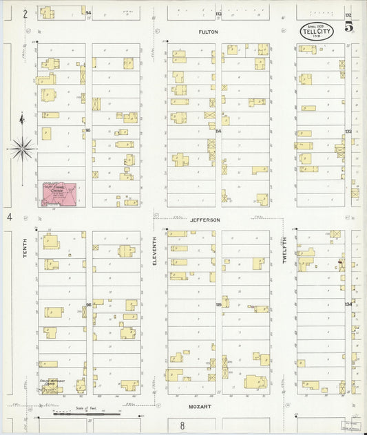 Sanborn Fire Insurance Map from Tell City, Perry County, Indiana (1909), Sheet #0005 - Historic Sanborn Fire Insurance Map Print, vintage old map wall art, antique decor, genealogy gift, Indiana Indiana map