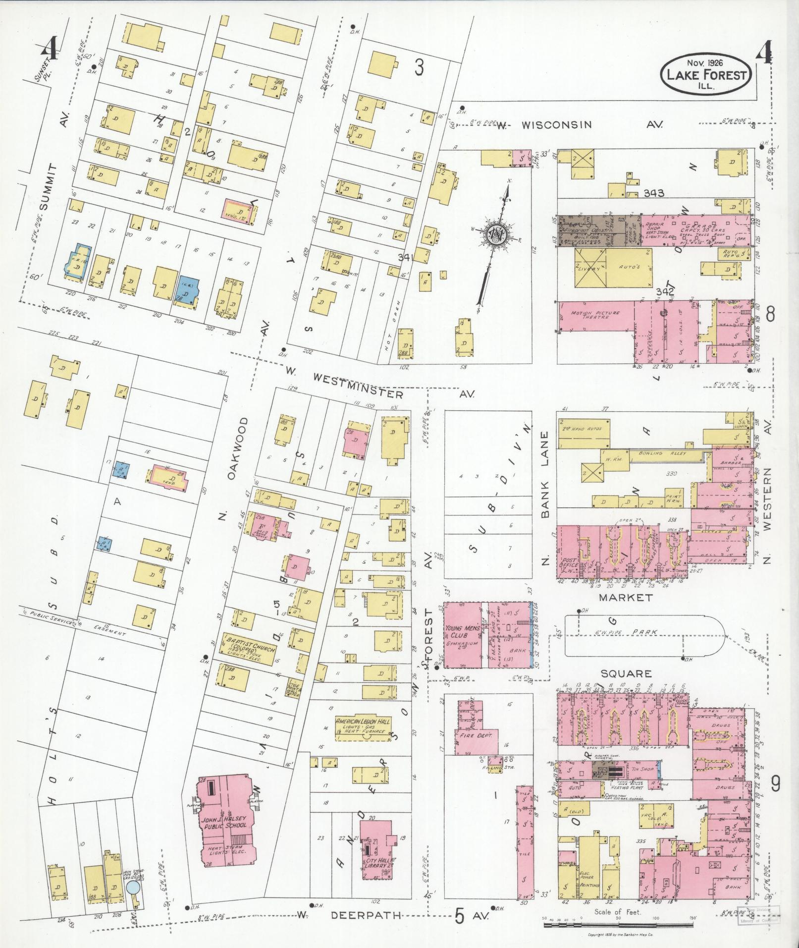Sanborn Fire Insurance Map from Lake Forest, Lake County, Illinois (1926), Sheet #0004 - Complete Map Set gallery image, historic Sanborn map, vintage wall art, Illinois Illinois