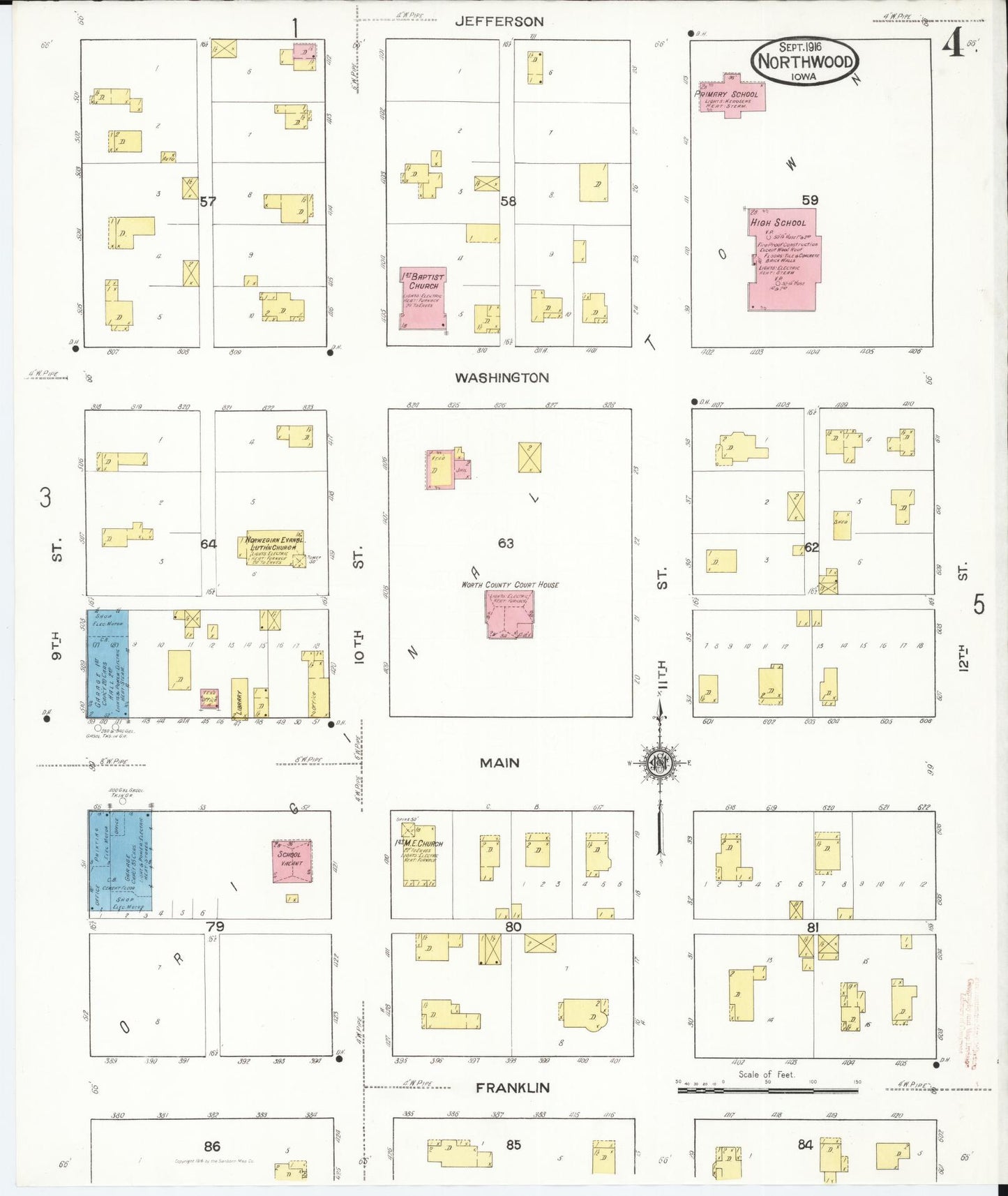 Sanborn Fire Insurance Map from Northwood, Worth County, Iowa (1916), Sheet #0004 - Historic Sanborn Fire Insurance Map Print