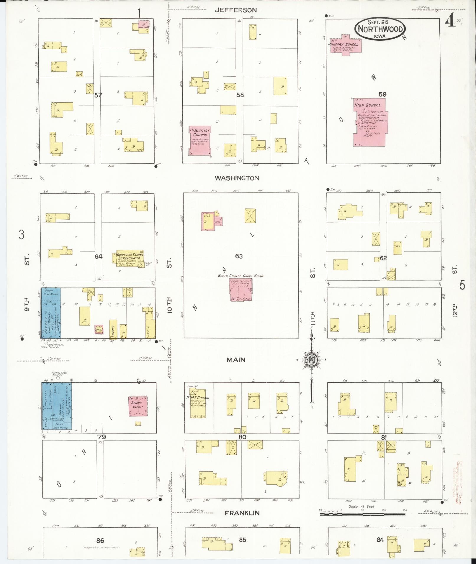 Sanborn Fire Insurance Map from Northwood, Worth County, Iowa (1916), Sheet #0004 - Historic Sanborn Fire Insurance Map Print
