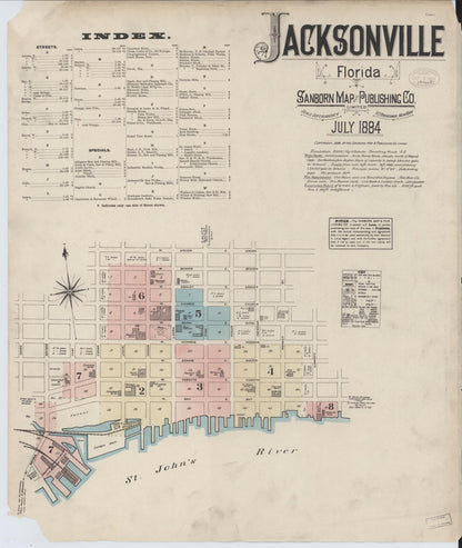 Sanborn Fire Insurance Map from Jacksonville, Duval County, Florida (1884), Sheet #0001 - Complete Map Set gallery image, historic Sanborn map, vintage wall art, Florida Florida