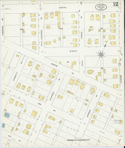 Sanborn Fire Insurance Map from Tulsa, Tulsa County, Oklahoma (1907), Sheet #0012 - Complete Map Set gallery image, historic Sanborn map, vintage wall art, Oklahoma Oklahoma