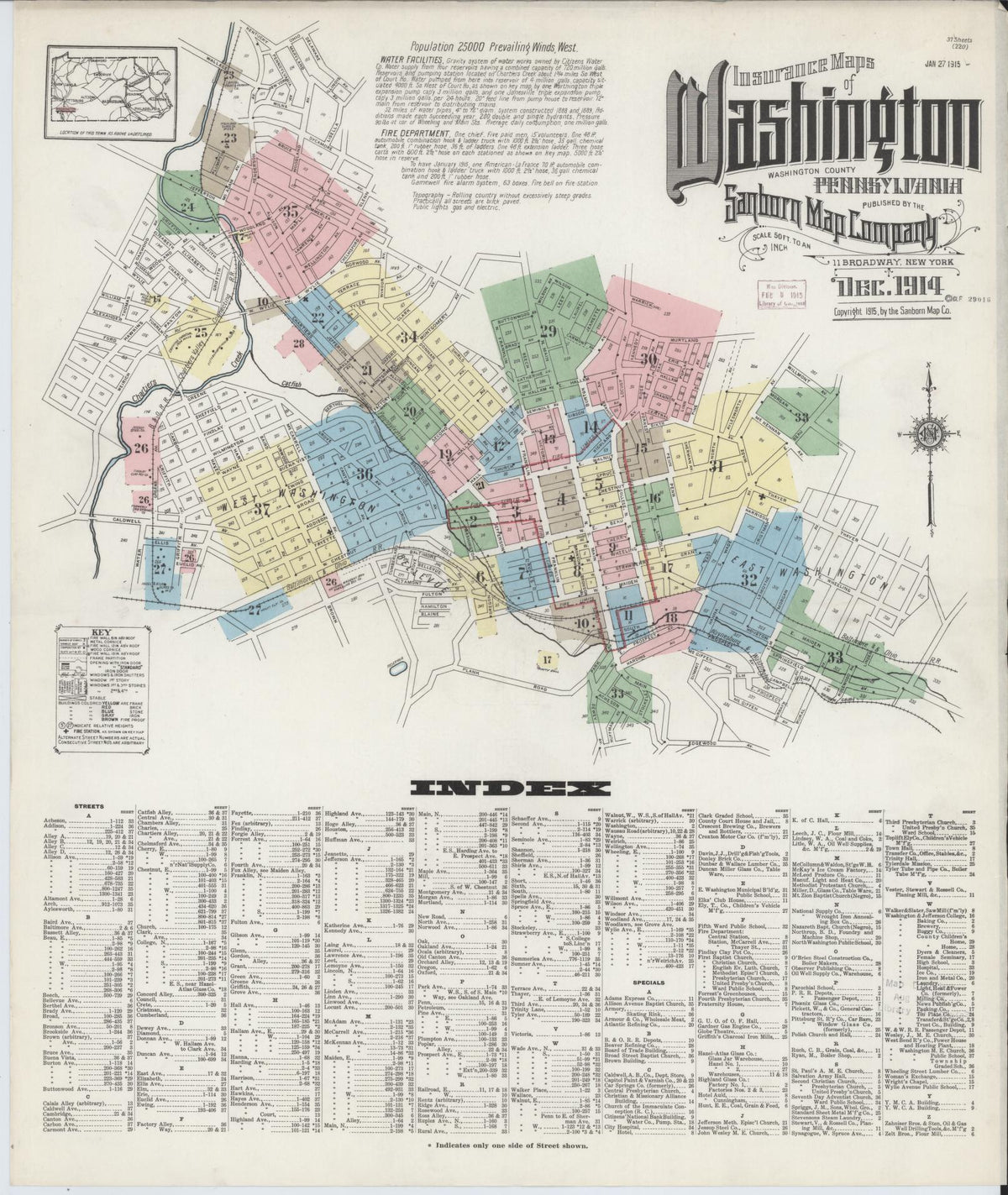 Sanborn Fire Insurance Map from Washington, Washington County, Pennsylvania (1914), Sheet #0001 - Complete Map Set gallery image, historic Sanborn map, vintage wall art, Sanborn Fire Insurance Map from Washington Washington