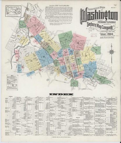 Sanborn Fire Insurance Map from Washington, Washington County, Pennsylvania (1914), Sheet #0001 - Complete Map Set gallery image, historic Sanborn map, vintage wall art, Sanborn Fire Insurance Map from Washington Washington