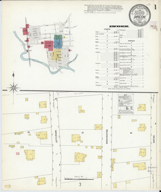 Sanborn Fire Insurance Map from Macon, Noxubee County, Mississippi (1909), Sheet #0001 - Historic Sanborn Fire Insurance Map Print, vintage old map wall art, antique decor, genealogy gift, Mississippi Mississippi map