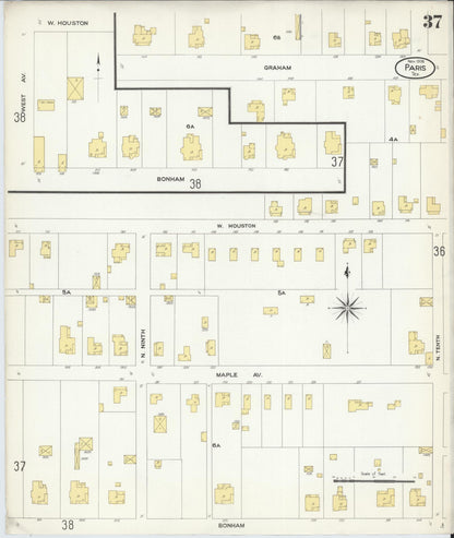 Sanborn Fire Insurance Map from Paris, Lamar County, Texas (1908), Sheet #0037 - Complete Map Set gallery image, historic Sanborn map, vintage wall art, Texas Texas