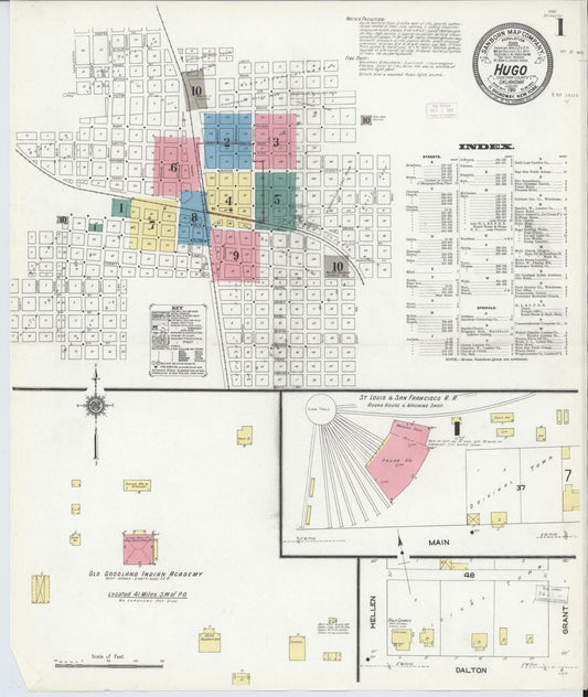 Sanborn Fire Insurance Map from Hugo, Choctaw County, Oklahoma (1911), Sheet #0001 - Complete Map Set gallery image, historic Sanborn map, vintage wall art, Oklahoma Oklahoma