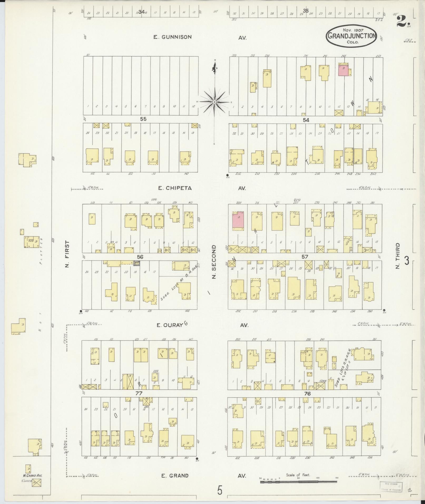 Sanborn Fire Insurance Map from Grand Junction, Mesa County, Colorado (1907), Sheet #0002 - Complete Map Set gallery image, historic Sanborn map, vintage wall art, Colorado Colorado