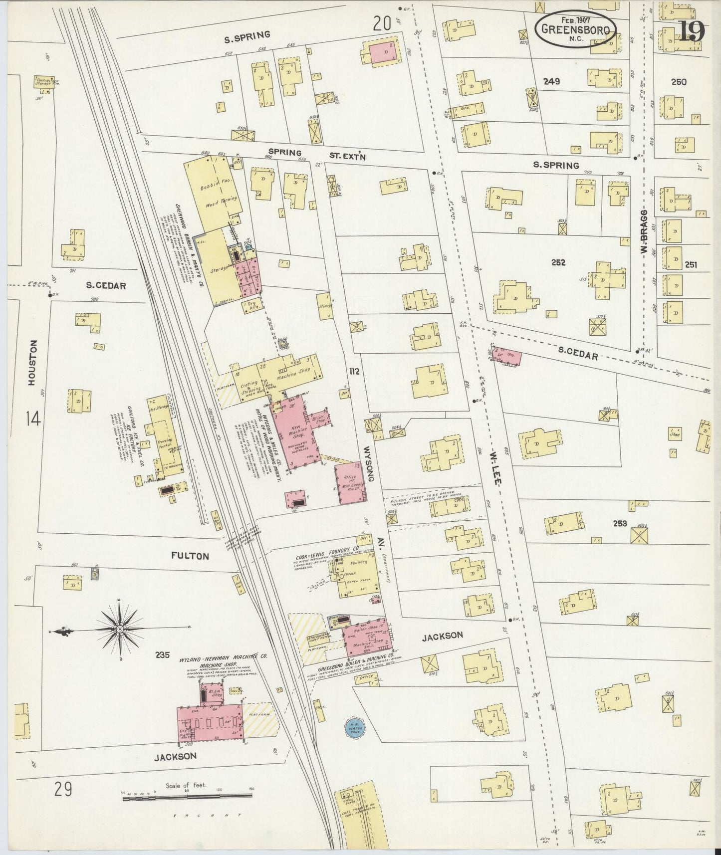 Sanborn Fire Insurance Map from Greensboro, Guilford County, North Carolina (1907), Sheet #0019 - Complete Map Set gallery image, historic Sanborn map, vintage wall art, North Carolina North Carolina
