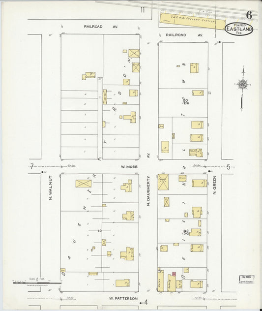 Sanborn Fire Insurance Map from Eastland, Eastland County, Texas (1920), Sheet #0006 - Historic Sanborn Fire Insurance Map Print, vintage old map wall art, antique decor, genealogy gift, Texas Texas map