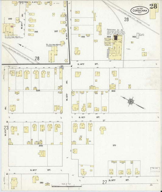 Sanborn Fire Insurance Map from Corsicana, Navarro County, Texas (1910), Sheet #0028 - Historic Sanborn Fire Insurance Map Print, vintage old map wall art, antique decor, genealogy gift, Texas Texas map