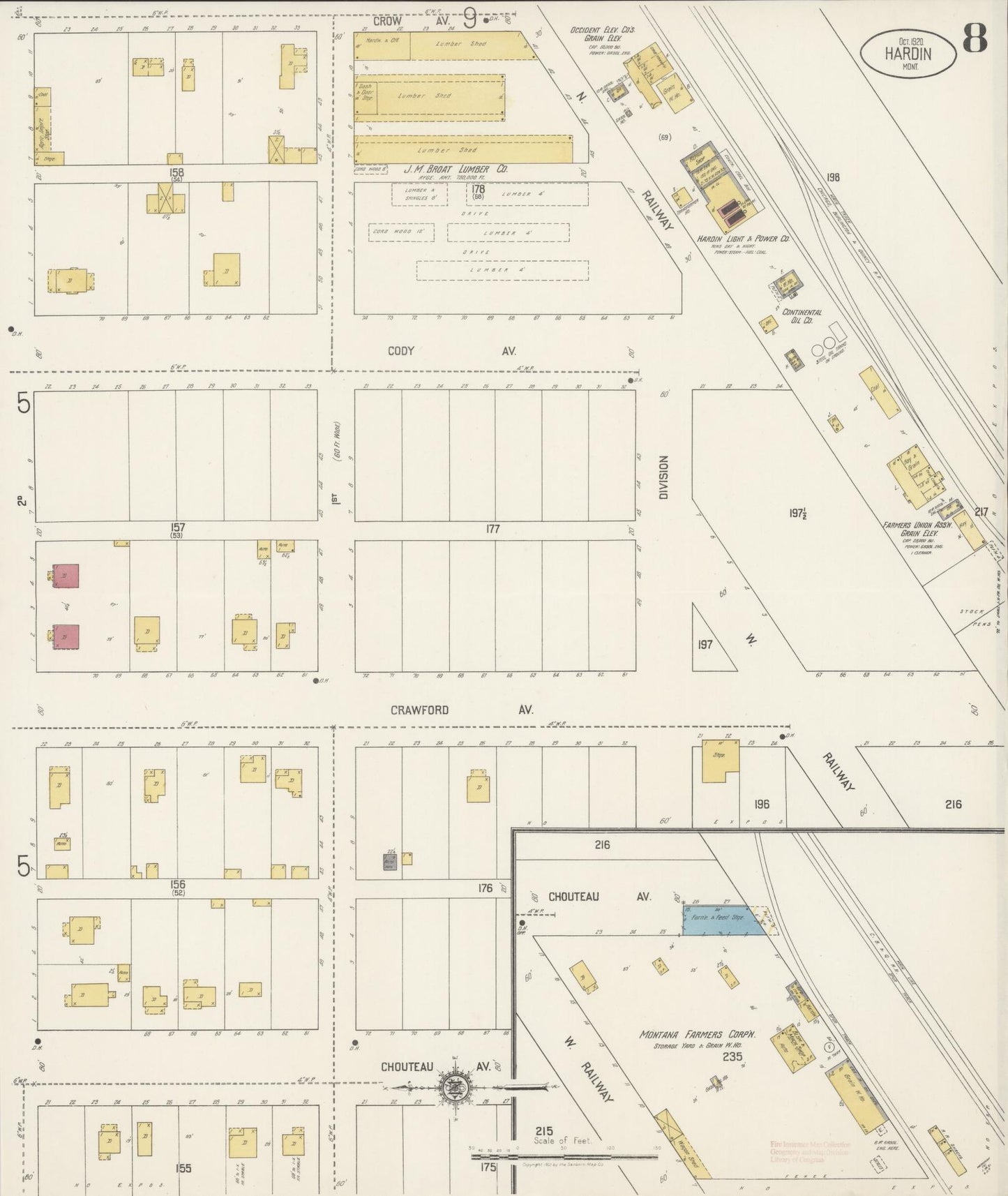 Sanborn Fire Insurance Map from Hardin, Big Horn County, Montana (1920), Sheet #0008 - Complete Map Set gallery image, historic Sanborn map, vintage wall art, Montana Montana
