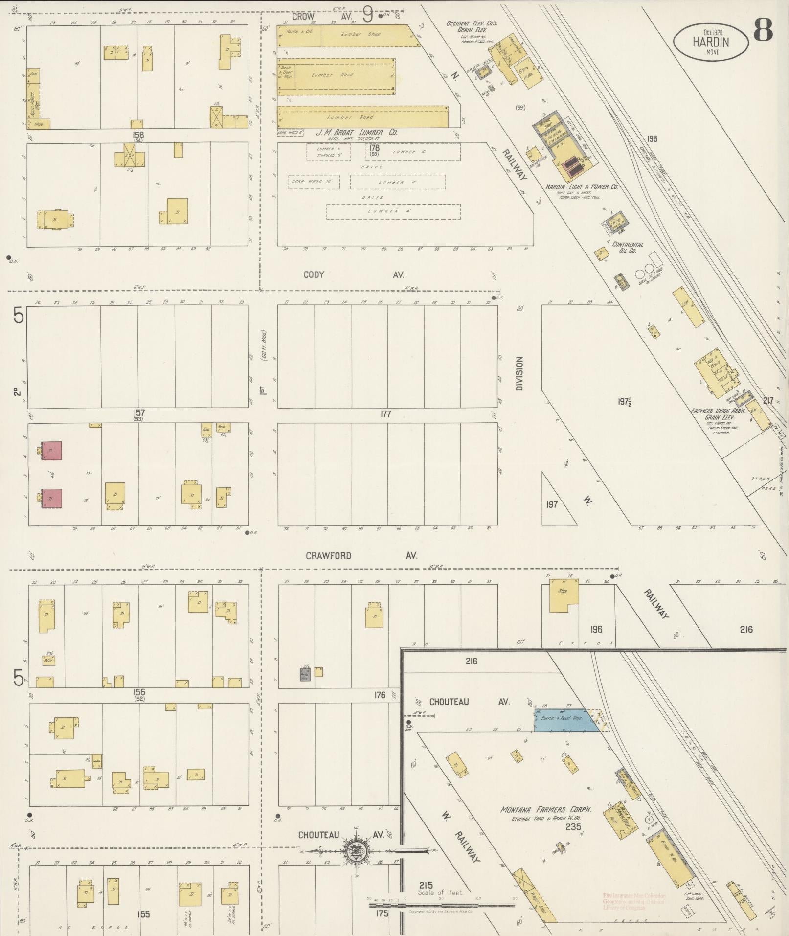 Sanborn Fire Insurance Map from Hardin, Big Horn County, Montana (1920), Sheet #0008 - Complete Map Set gallery image, historic Sanborn map, vintage wall art, Montana Montana