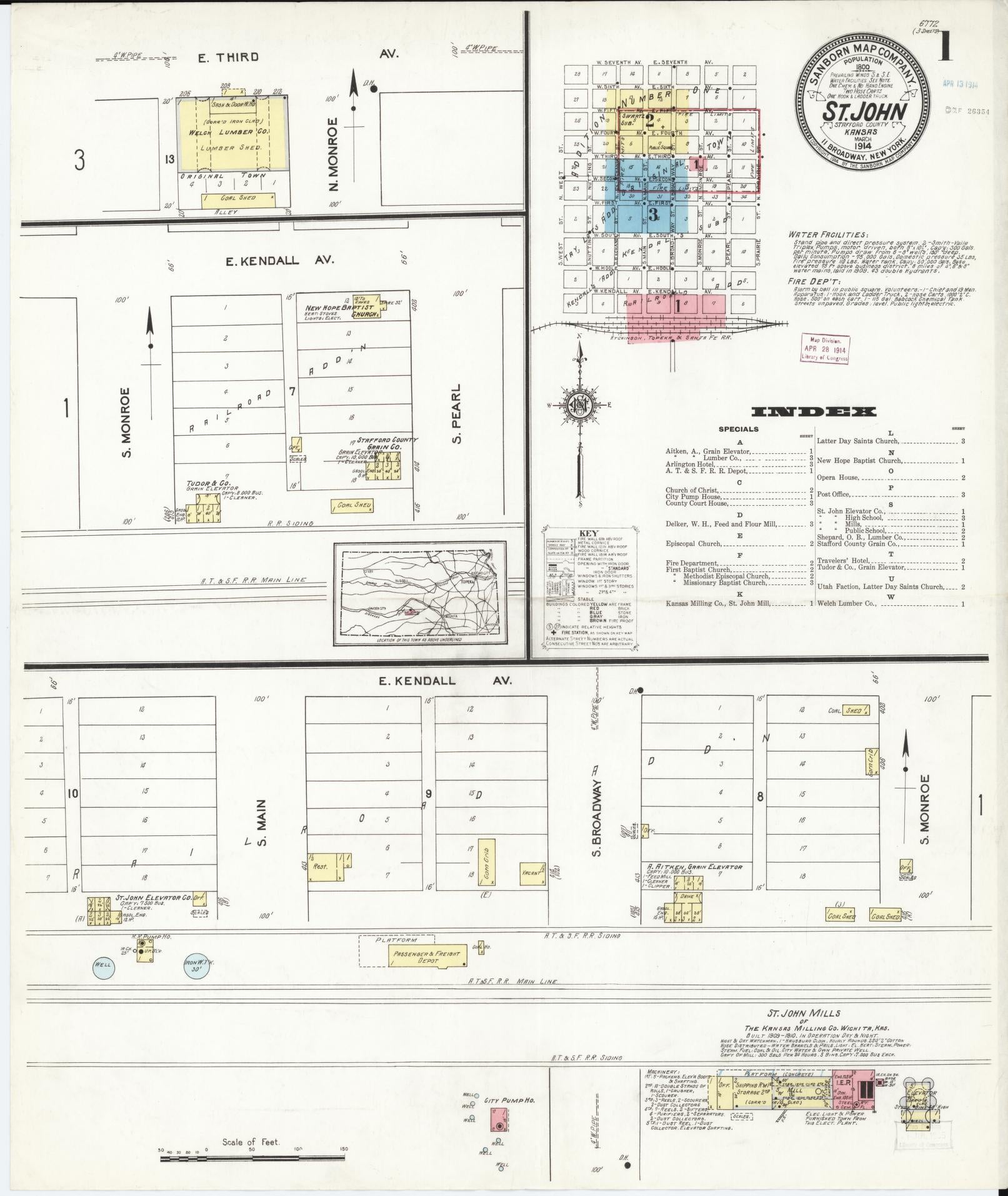 Sanborn Fire Insurance Map from Saint John, Stafford County, Kansas (1914), Sheet #0001 - Historic Sanborn Fire Insurance Map Print, vintage old map wall art, antique decor, genealogy gift, Kansas Kansas map