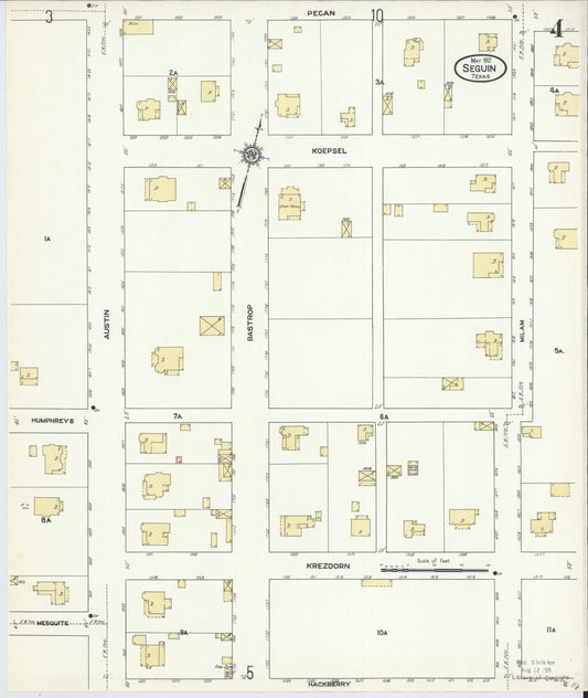 Sanborn Fire Insurance Map from Seguin, Guadalupe County, Texas (1912), Sheet #0004 - Historic Sanborn Fire Insurance Map Print, vintage old map wall art, antique decor, genealogy gift, Texas Texas map