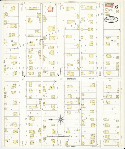Sanborn Fire Insurance Map from Webster City, Hamilton County, Iowa (1907), Sheet #0006 - Historic Sanborn Fire Insurance Map Print, vintage old map wall art
